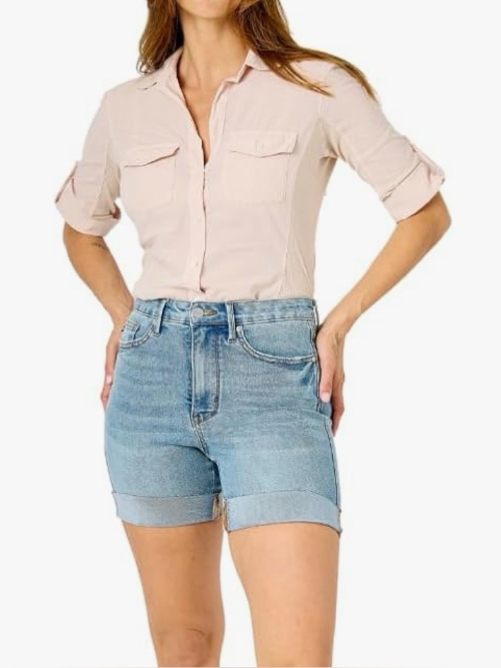 Judy Blue High Waist Tummy Control Cool Denim Shorts Women’s Large Medium Blue